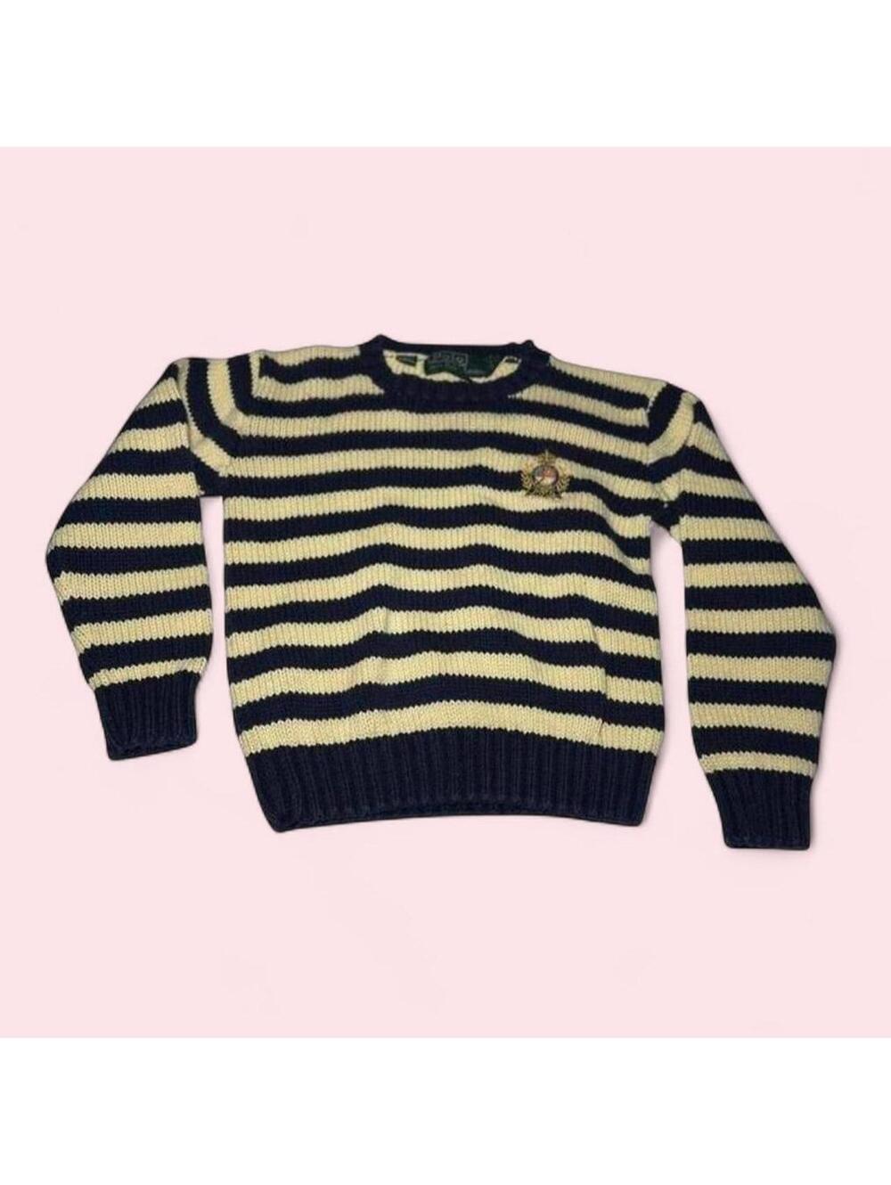Ralph Lauren Navy Yellow Pullover Sweater Kids 6T 6X Crest